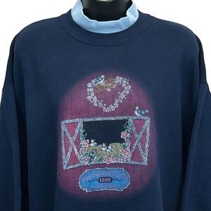 Vintage 90s Meadow Brook Farms Sweatshirt Layered Look Blue Womens XL X-Large